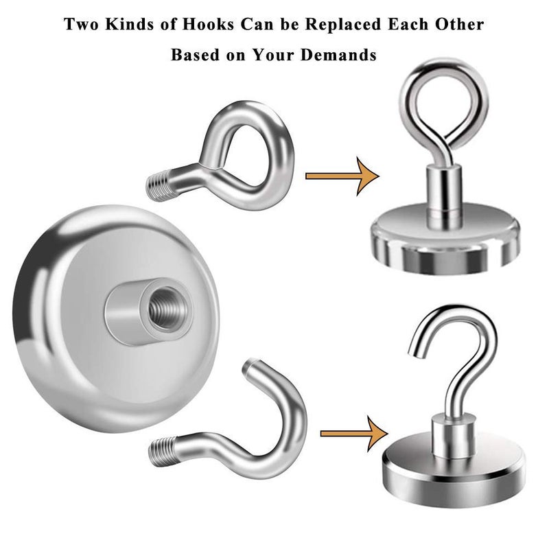 EVISWIY 150LBS Strong Magnetic Hooks Heavy Duty for Hanging Cruise Cabins Large Magnet Hooks for Fridge Whiteboard Locker Grill Magnetic Hanger Powerful Magnets with Hooks Eyebolt 4Pcs - Image 2